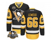 Youth Reebok Pittsburgh Penguins #66 Mario Lemieux Authentic Black Gold Third 50th Anniversary Patch NHL Jersey