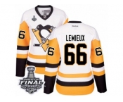 Youth Reebok Pittsburgh Penguins #66 Mario Lemieux Authentic White Away 2017 Stanley Cup Final NHL Jersey