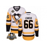 Youth Reebok Pittsburgh Penguins #66 Mario Lemieux Authentic White Away 50th Anniversary Patch NHL Jersey