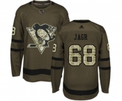 Youth Reebok Pittsburgh Penguins #68 Jaromir Jagr Authentic Green Salute to Service NHL Jersey