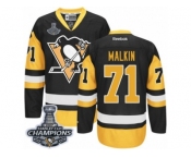 Youth Reebok Pittsburgh Penguins #71 Evgeni Malkin Premier Black Gold Third 2017 Stanley Cup Champions NHL Jersey