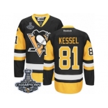 Youth Reebok Pittsburgh Penguins #81 Phil Kessel Authentic Black Gold Third 2017 Stanley Cup Champions NHL Jersey