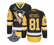 Youth Reebok Pittsburgh Penguins #81 Phil Kessel Authentic Black Gold Third 2017 Stanley Cup Champions NHL Jersey