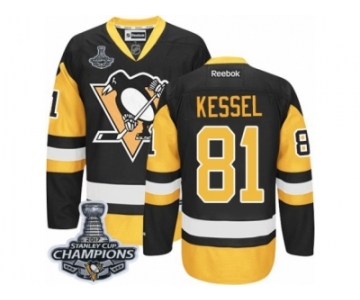 Youth Reebok Pittsburgh Penguins #81 Phil Kessel Authentic Black Gold Third 2017 Stanley Cup Champions NHL Jersey