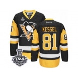 Youth Reebok Pittsburgh Penguins #81 Phil Kessel Authentic Black Gold Third 2017 Stanley Cup Final NHL Jersey