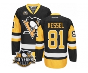 Youth Reebok Pittsburgh Penguins #81 Phil Kessel Authentic Black Gold Third 50th Anniversary Patch NHL Jersey