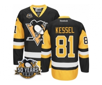 Youth Reebok Pittsburgh Penguins #81 Phil Kessel Authentic Black Gold Third 50th Anniversary Patch NHL Jersey