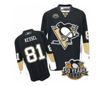 Youth Reebok Pittsburgh Penguins #81 Phil Kessel Authentic Black Home 50th Anniversary Patch NHL Jersey