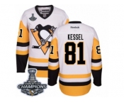 Youth Reebok Pittsburgh Penguins #81 Phil Kessel Premier White Away 2017 Stanley Cup Champions NHL Jersey