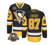 Youth Reebok Pittsburgh Penguins #87 Sidney Crosby Authentic Black Gold Third 50th Anniversary Patch NHL Jersey