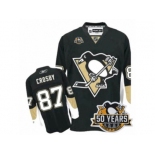 Youth Reebok Pittsburgh Penguins #87 Sidney Crosby Authentic Black Home 50th Anniversary Patch NHL Jersey