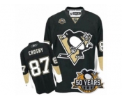 Youth Reebok Pittsburgh Penguins #87 Sidney Crosby Authentic Black Home 50th Anniversary Patch NHL Jersey