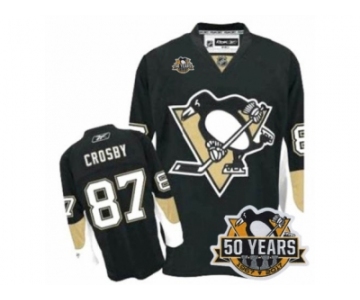 Youth Reebok Pittsburgh Penguins #87 Sidney Crosby Authentic Black Home 50th Anniversary Patch NHL Jersey