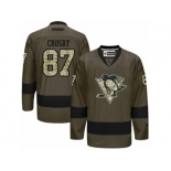 Youth Reebok Pittsburgh Penguins #87 Sidney Crosby Authentic Green Salute to Service NHL Jersey