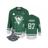 Youth Reebok Pittsburgh Penguins #87 Sidney Crosby Authentic Green St Patty's Day 2017 Stanley Cup Champions NHL Jersey