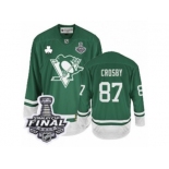 Youth Reebok Pittsburgh Penguins #87 Sidney Crosby Authentic Green St Patty's Day 2017 Stanley Cup Final NHL Jersey