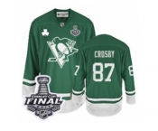 Youth Reebok Pittsburgh Penguins #87 Sidney Crosby Authentic Green St Patty's Day 2017 Stanley Cup Final NHL Jersey