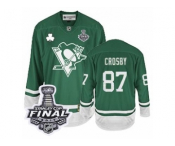 Youth Reebok Pittsburgh Penguins #87 Sidney Crosby Authentic Green St Patty's Day 2017 Stanley Cup Final NHL Jersey