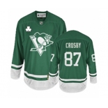 Youth Reebok Pittsburgh Penguins #87 Sidney Crosby Authentic Green St Patty's Day NHL Jersey