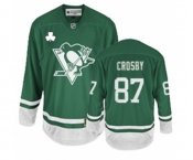 Youth Reebok Pittsburgh Penguins #87 Sidney Crosby Authentic Green St Patty's Day NHL Jersey