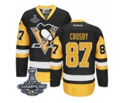 Youth Reebok Pittsburgh Penguins #87 Sidney Crosby Premier Black Gold Third 2017 Stanley Cup Champions NHL Jersey