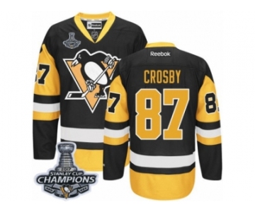 Youth Reebok Pittsburgh Penguins #87 Sidney Crosby Premier Black Gold Third 2017 Stanley Cup Champions NHL Jersey