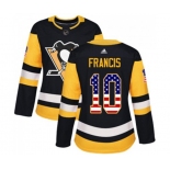 Women Adidas Pittsburgh Penguins #10 Ron Francis Authentic Black USA Flag Fashion NHL Jersey