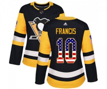 Women Adidas Pittsburgh Penguins #10 Ron Francis Authentic Black USA Flag Fashion NHL Jersey