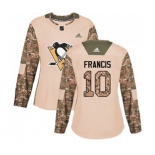 Women Adidas Pittsburgh Penguins #10 Ron Francis Authentic Camo Veterans Day Practice NHL Jersey