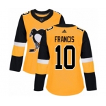 Women Adidas Pittsburgh Penguins #10 Ron Francis Authentic Gold Alternate NHL Jersey