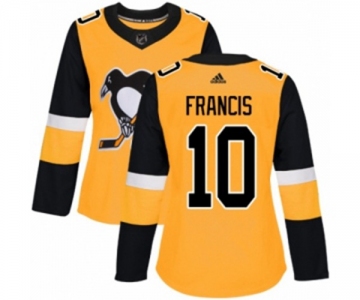 Women Adidas Pittsburgh Penguins #10 Ron Francis Authentic Gold Alternate NHL Jersey