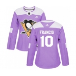 Women Adidas Pittsburgh Penguins #10 Ron Francis Authentic Purple Fights Cancer Practice NHL Jersey