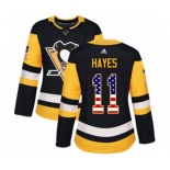 Women Adidas Pittsburgh Penguins #11 Jimmy Hayes Authentic Black USA Flag Fashion NHL Jersey