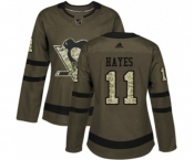 Women Adidas Pittsburgh Penguins #11 Jimmy Hayes Authentic Green Salute to Service NHL Jersey