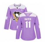 Women Adidas Pittsburgh Penguins #11 Jimmy Hayes Authentic Purple Fights Cancer Practice NHL Jersey