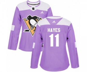 Women Adidas Pittsburgh Penguins #11 Jimmy Hayes Authentic Purple Fights Cancer Practice NHL Jersey