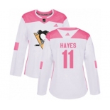 Women Adidas Pittsburgh Penguins #11 Jimmy Hayes Authentic White Pink Fashion NHL Jersey