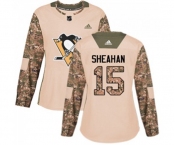 Women Adidas Pittsburgh Penguins #15 Riley Sheahan Authentic Camo Veterans Day Practice NHL Jersey