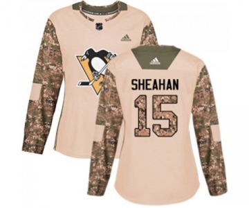 Women Adidas Pittsburgh Penguins #15 Riley Sheahan Authentic Camo Veterans Day Practice NHL Jersey