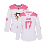 Women Adidas Pittsburgh Penguins #17 Bryan Rust Authentic White Pink Fashion NHL Jersey