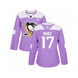 Women Adidas Pittsburgh Penguins #17 Bryan Rust Purple Authentic Fights Cancer Stitched NHL Jersey