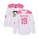 Women Adidas Pittsburgh Penguins #19 Bryan Trottier Authentic White Pink Fashion NHL Jersey