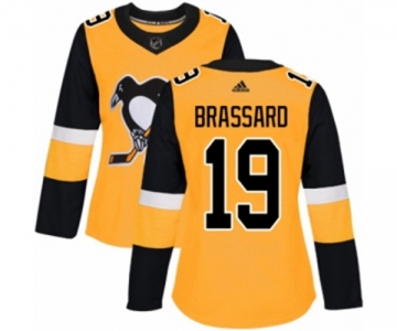 Women Adidas Pittsburgh Penguins #19 Derick Brassard Authentic Gold Alternate NHL Jersey