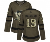 Women Adidas Pittsburgh Penguins #19 Derick Brassard Authentic Green Salute to Service NHL Jersey