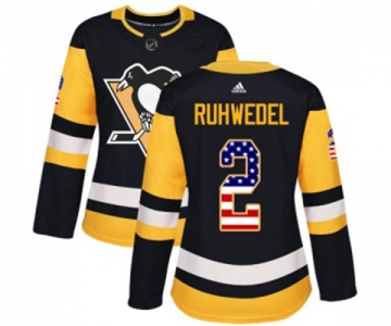 Women Adidas Pittsburgh Penguins #2 Chad Ruhwedel Authentic Black USA Flag Fashion NHL Jersey