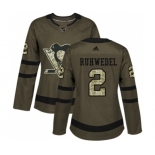 Women Adidas Pittsburgh Penguins #2 Chad Ruhwedel Authentic Green Salute to Service NHL Jersey