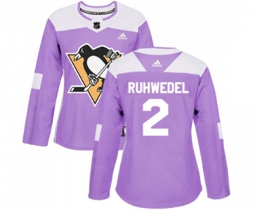 Women Adidas Pittsburgh Penguins #2 Chad Ruhwedel Authentic Purple Fights Cancer Practice NHL Jersey