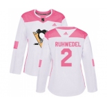 Women Adidas Pittsburgh Penguins #2 Chad Ruhwedel Authentic White Pink Fashion NHL Jersey