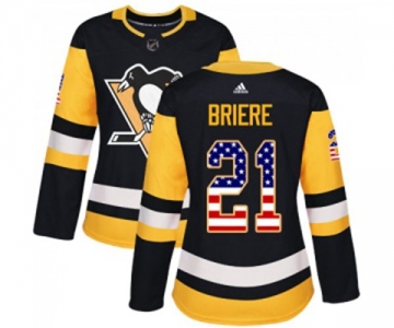 Women Adidas Pittsburgh Penguins #21 Michel Briere Authentic Black USA Flag Fashion NHL Jersey