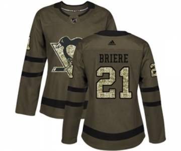 Women Adidas Pittsburgh Penguins #21 Michel Briere Authentic Green Salute to Service NHL Jersey